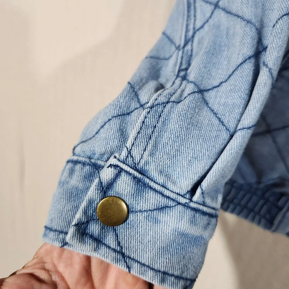 Sidefeel Womens Light Wash Quilted Diamond Denim Bomber Jacket Blue Size L Fall